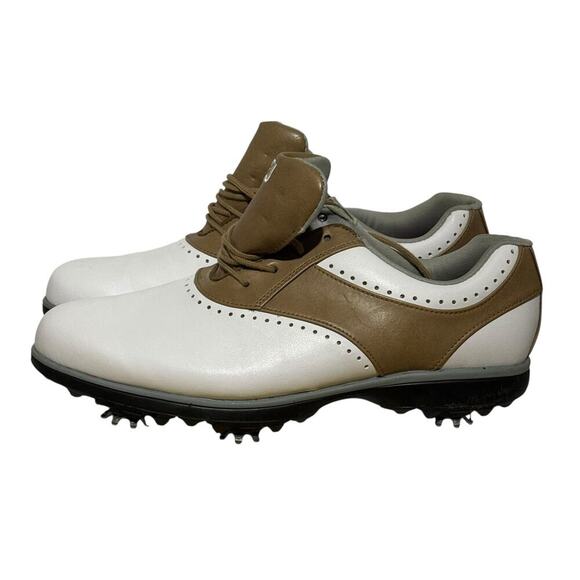 FootJoy Saddle Golf Shoes White Brown Men's Size 9.5 Leather Spiked 93914 - Picture 5 of 9